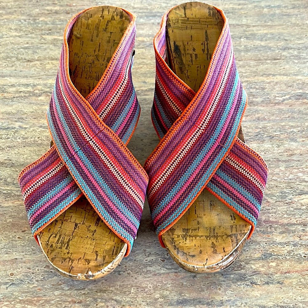 Montego Bay Club Multicolor Gold Studded Cork Wedges ~ 7.5